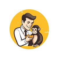 Monkey and a man illustration of a monkey and a man with an orange vector