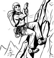 illustration of a rock climber climbing on a cliff with a rope vector