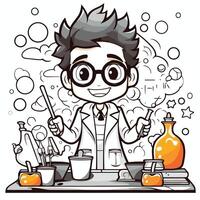 Illustration of a Kid Boy Wearing Glasses Doing Science Experiment vector