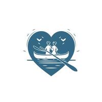 Couple in a boat with a paddle in the heart illustration vector