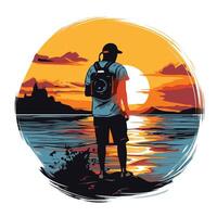 Photographer with camera on the beach at sunset illustration vector