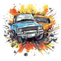 element illustration of an old car on a grunge background with splashes vector