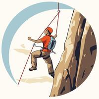 Illustration of a male climber climbing a cliff set inside circle done in retro style vector
