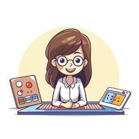 Girl playing computer games illustration in a flat cartoon style vector