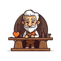 Old man sitting at a bar counter with a glass of beer illustration vector
