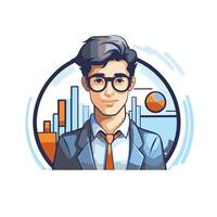 Businessman in glasses illustration in cartoon style on white background vector