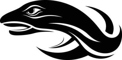 Stylized black and white logo featuring a fierce, stylized creature with an eye vector