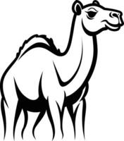 Simple yet elegant black and white illustration of a camel, perfect for branding, logos, and design projects vector