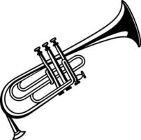 A simple, line art illustration of a trumpet, perfect for music related projects, coloring pages, or as a graphic design element vector