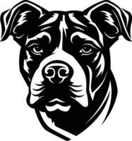 A striking black and white illustration of a pitbull's head, perfect for designs that require a bold and powerful image vector