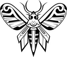 A detailed black and white illustration of a stylized moth with geometric patterns, perfect for tattoo designs, branding, and graphic art projects vector