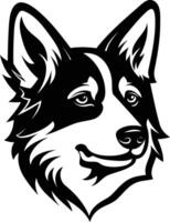 A bold and expressive black and white element illustration of a dog's head vector
