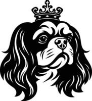 A regal cavalier king charles spaniel portrait in black and white, adorned with a crown vector