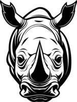 A powerful black and white illustration of a rhinoceros head, showcasing its distinct features and imposing presence vector