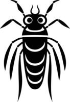 Stylized black and white illustration of a bug or insect with a segmented body and large eyes vector