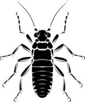 Black and white silhouette of a bug with long antennae and segmented body vector
