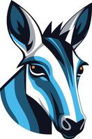 Blue and White Zebra Head in a Circular Frame vector