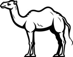 Simple, black and white illustration of a camel standing facing left vector
