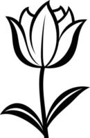 Simple black and white line drawing of a single tulip flower vector