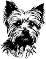 Black and white illustration of a yorkshire terrier dog, perfect for pet lovers, dog breeders, and animal enthusiasts vector