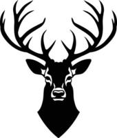 A simple yet striking black and white silhouette of a stag's head with large antlers vector