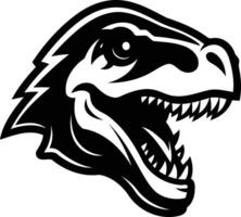A fierce and powerful black and white illustration of a t-rex head with a menacing open jaw vector