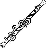 A black and white illustration of a flute adorned with a decorative floral pattern, perfect for tattoo designs, musical instrument illustrations, or artistic projects vector