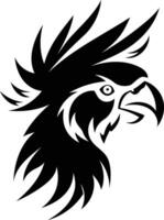 A bold, stylized black and white illustration of a parrot head, perfect for creating a strong and impactful logo or design vector