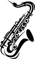 A stylized black and white silhouette of a saxophone, perfect for musical branding, website design, or print materials vector