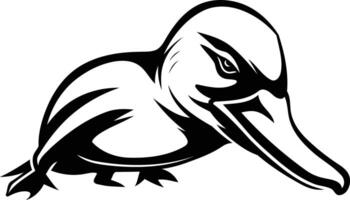 Black and white illustration of a duck in a dynamic pose, perfect for logo design, branding, or sports team mascots vector