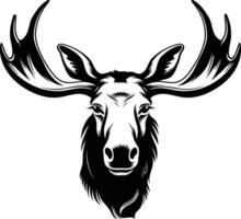 Black and white illustration of a moose head with large antlers vector
