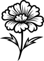 A simple, elegant line drawing of a flower with leaves vector
