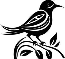 Stylish black and white silhouette of a bird perched on a branch, perfect for tattoo design, nature themed projects, and more vector