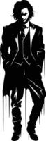 A dramatic silhouette of a man in a suit, with a sinister expression vector