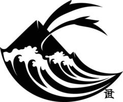 Stylish black and white tattoo design featuring a wave and a mountain, perfect for body art inspiration or graphic design projects vector