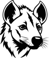Black and white illustration of a hyena head with a fierce expression vector