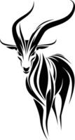 Black and white element illustration of a stylized antelope with large horns, perfect for tattoos, branding, and design projects vector