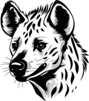 Black and white illustration of a hyena's head, featuring intricate details and a bold, graphic style vector