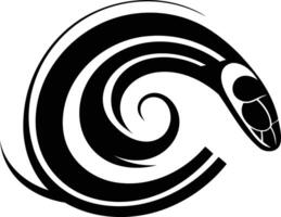 Abstract swirl design in black and white, resembling a snake or a wave vector