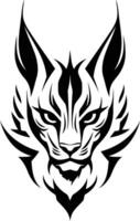 Intricate black and white tattoo design featuring a fierce lynx head with sharp details and a tribal aesthetic vector
