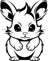 Cute cartoon hamster illustration in black and white vector