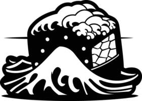 A bold and graphic tattoo design of a traditional japanese wave breaking over a mountain vector