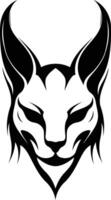 A fierce and stylized black and white tattoo design of a cat's head, perfect for use in logo design, prints, and more vector