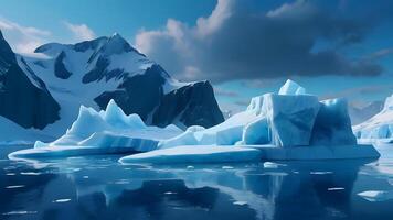 Melting of glaciers and permafrost. photo of Arctic ice, ice floes floating on water, dark cloudy sky. problem of climate change and global warming