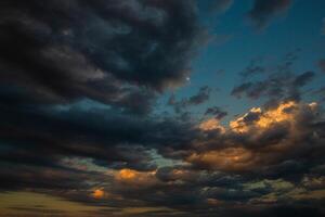 Cloudscape, Colored Clouds at Sunset near the Ocean in a Cloudy Day photo