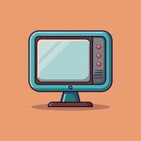 Old vintage television, flat view of computer screen, electronic device for showing detail. Front view of old computer monitor with clipping path vector