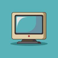 Old vintage television, flat view of computer screen, electronic device for showing detail. Front view of old computer monitor with clipping path vector