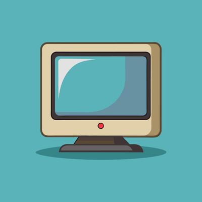 Old vintage television, flat view of computer screen, electronic device for showing detail. Front view of old computer monitor with clipping path