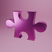 Pink 3d puzzle. Realistic icon. Children's toy, rebus, riddle. Business solutions, teamwork, logical approach. 3D rendering. photo