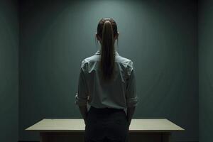 photo of woman in outfit with calming pose in the house,